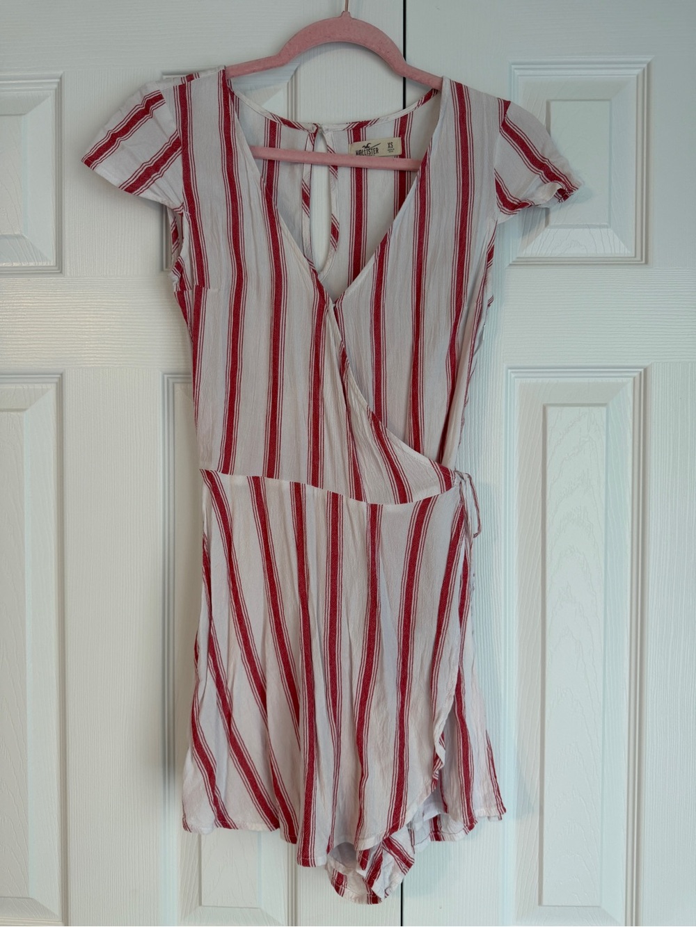 Hollister White and Red Striped Wrap Romper